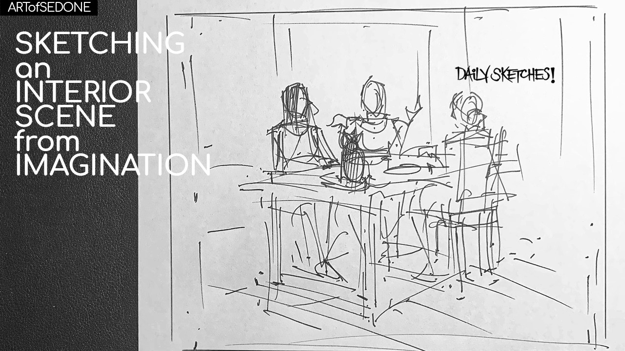Эскиз интерьера, созданный по воображению.