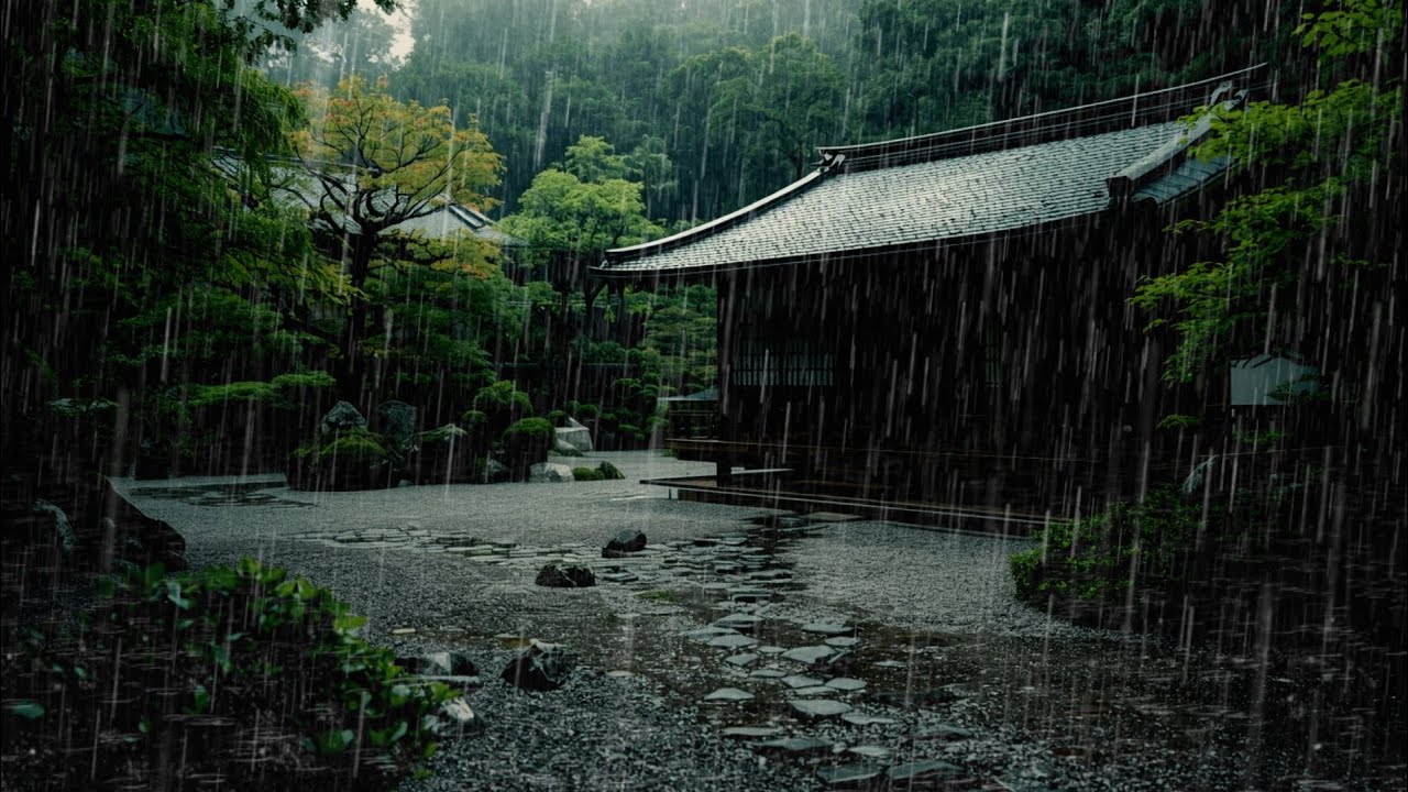 Zen Garden Rain  Japanese Park Ambience for Deep Calm, Sleep & Meditation | rain sound for sleeping