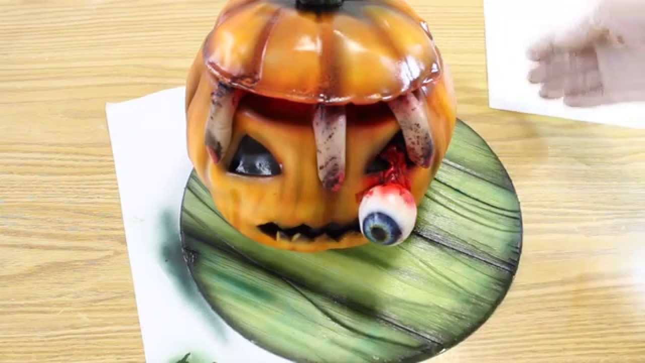 Kricky Cakes Decoration: Halloween Pumpkin cake tutorial (realistic fingers, eyeball)