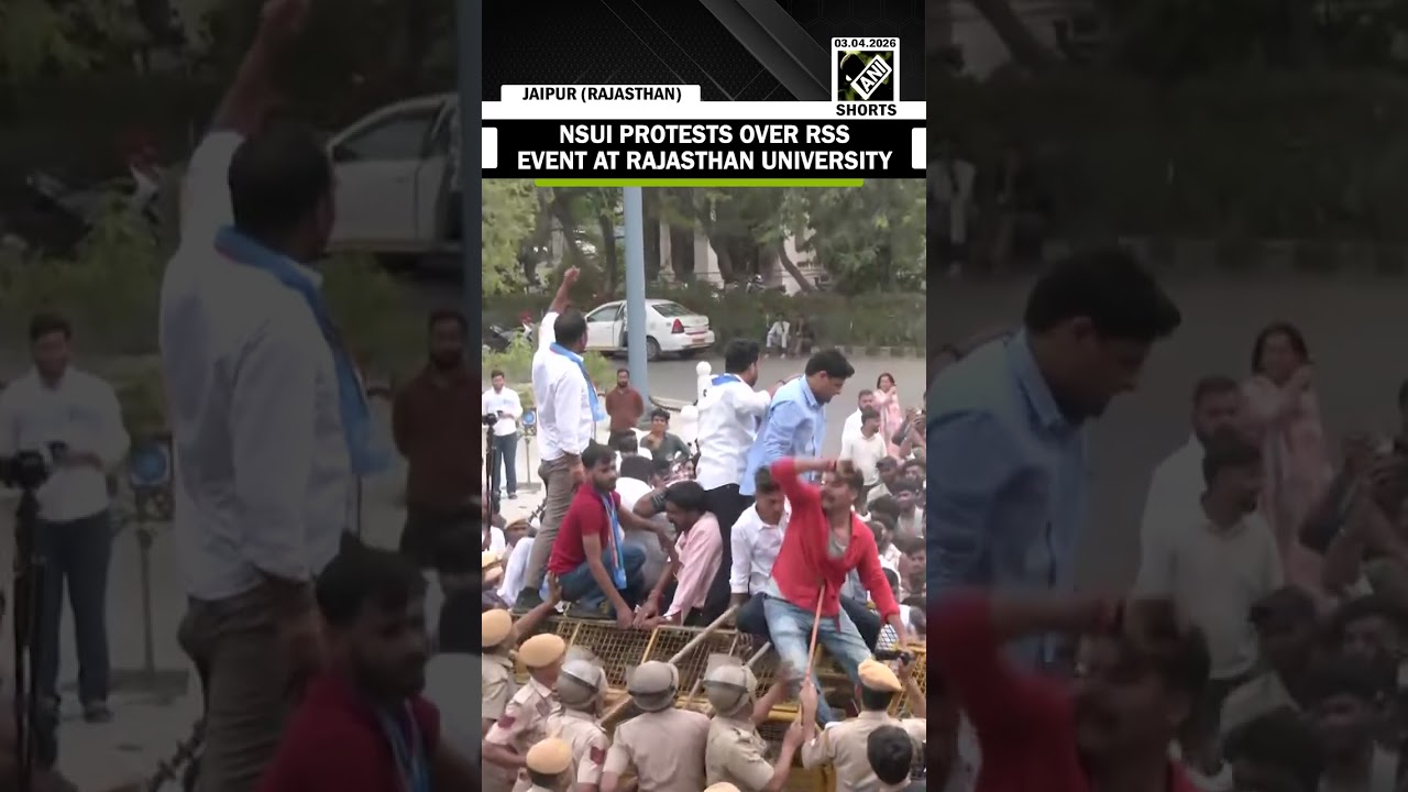 National Students' Union of India stages protest over RSS event at Rajasthan University in Jaipur