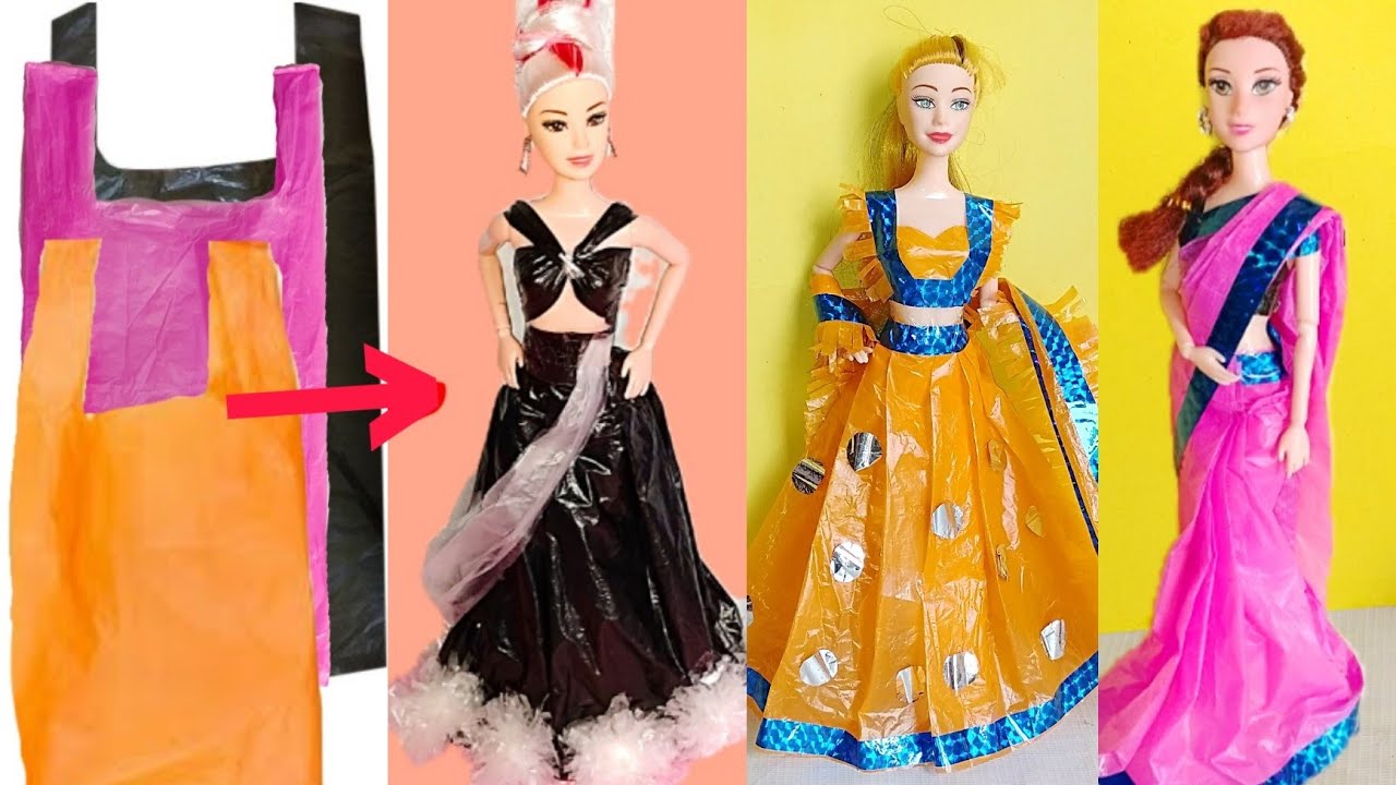 Making Barbie Dresses With Polythene Beg | D I Y Doll Hacks | D Creating Extra