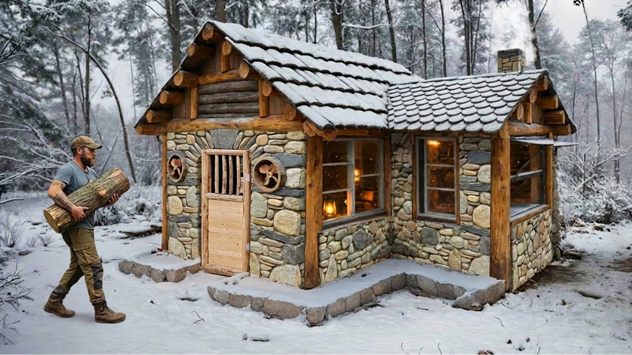 Build a rustic log cabin in the woods &mdash; A warm shelter against the snow