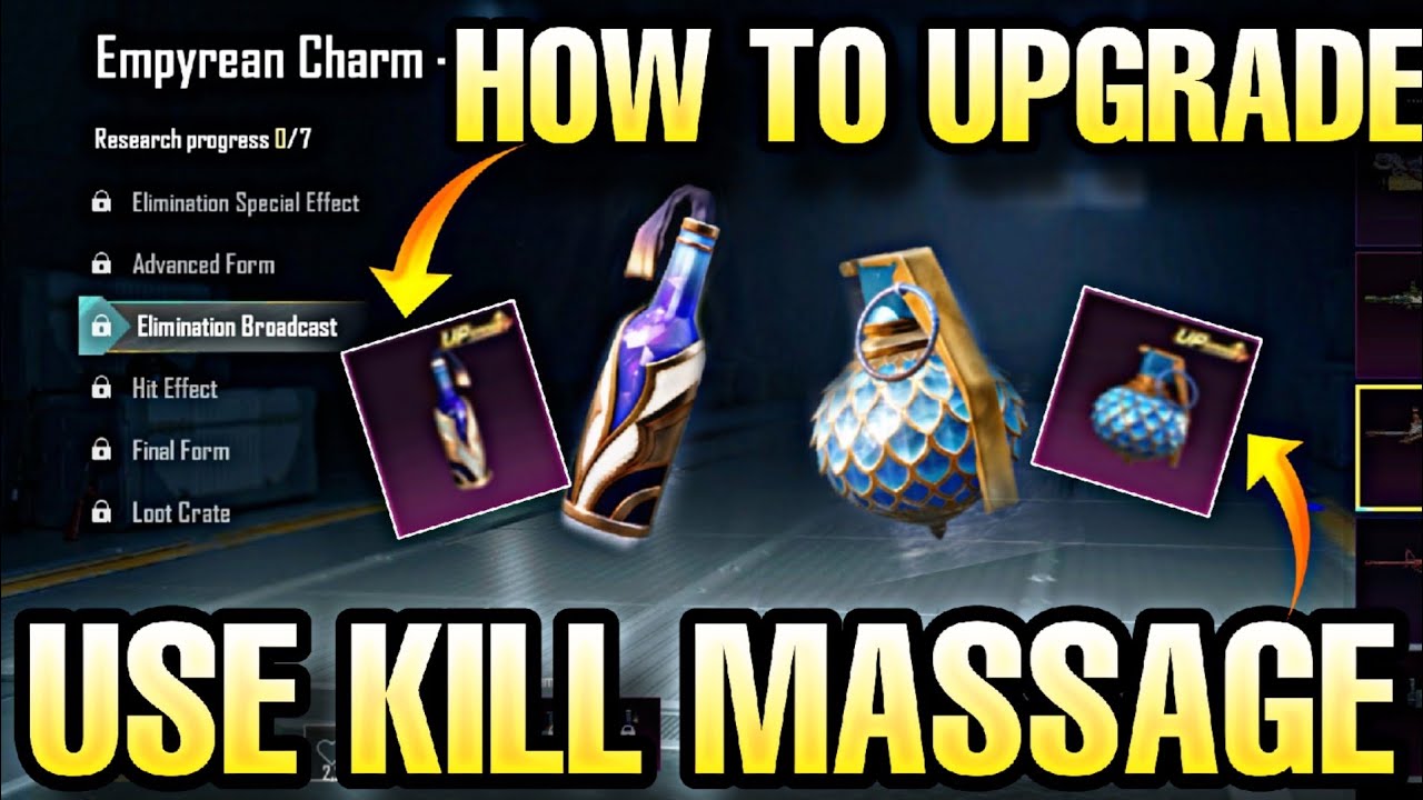 HOW TO UPGRADE EMPREAN CHARM MOLOTOV/GRENADE SKIN PUBG MOBILE & BGMI | ELIMINATION BROADCAST EFFECT