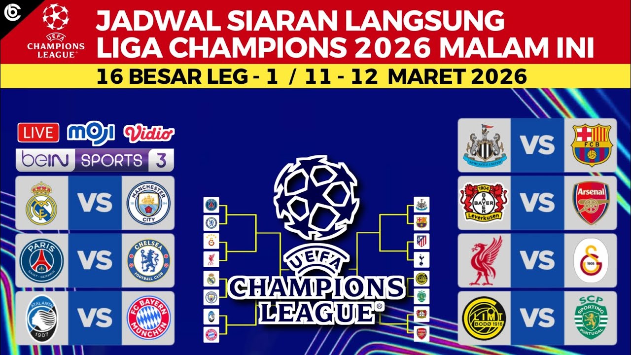 Jadwal Liga Champions Babak 16 Besar Leg 1 - Real Madrid vs Man City - PSG vs Chelsea - UCL 2025/26