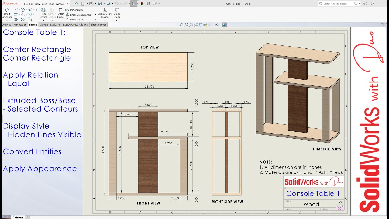 Console Table 1 - Design and Tutorial with Solidworks | DIY Furniture