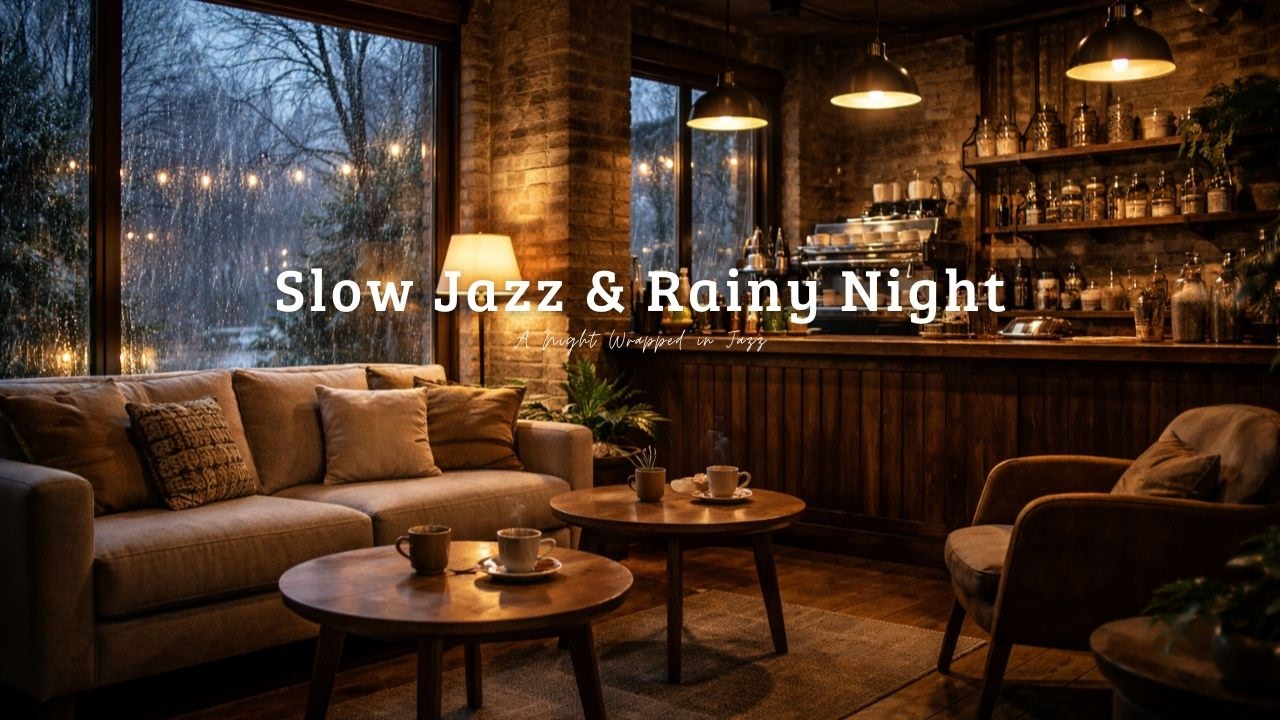 Cozy Jazz Cafe in Rain ❄️ Fireplace Ambience for Stress Relief and Calm Evenings