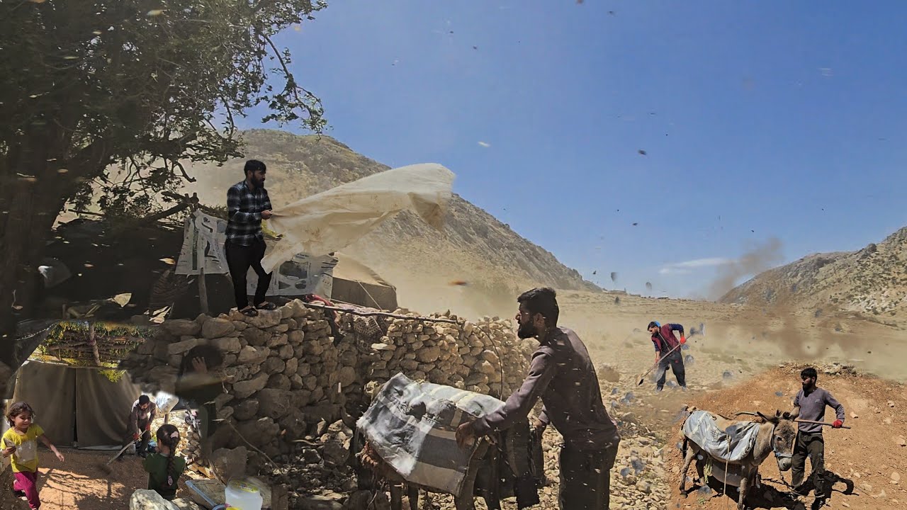 Nomadic Life in Zagros Mountains | Surviving Strong Winds and Stormy Weather
