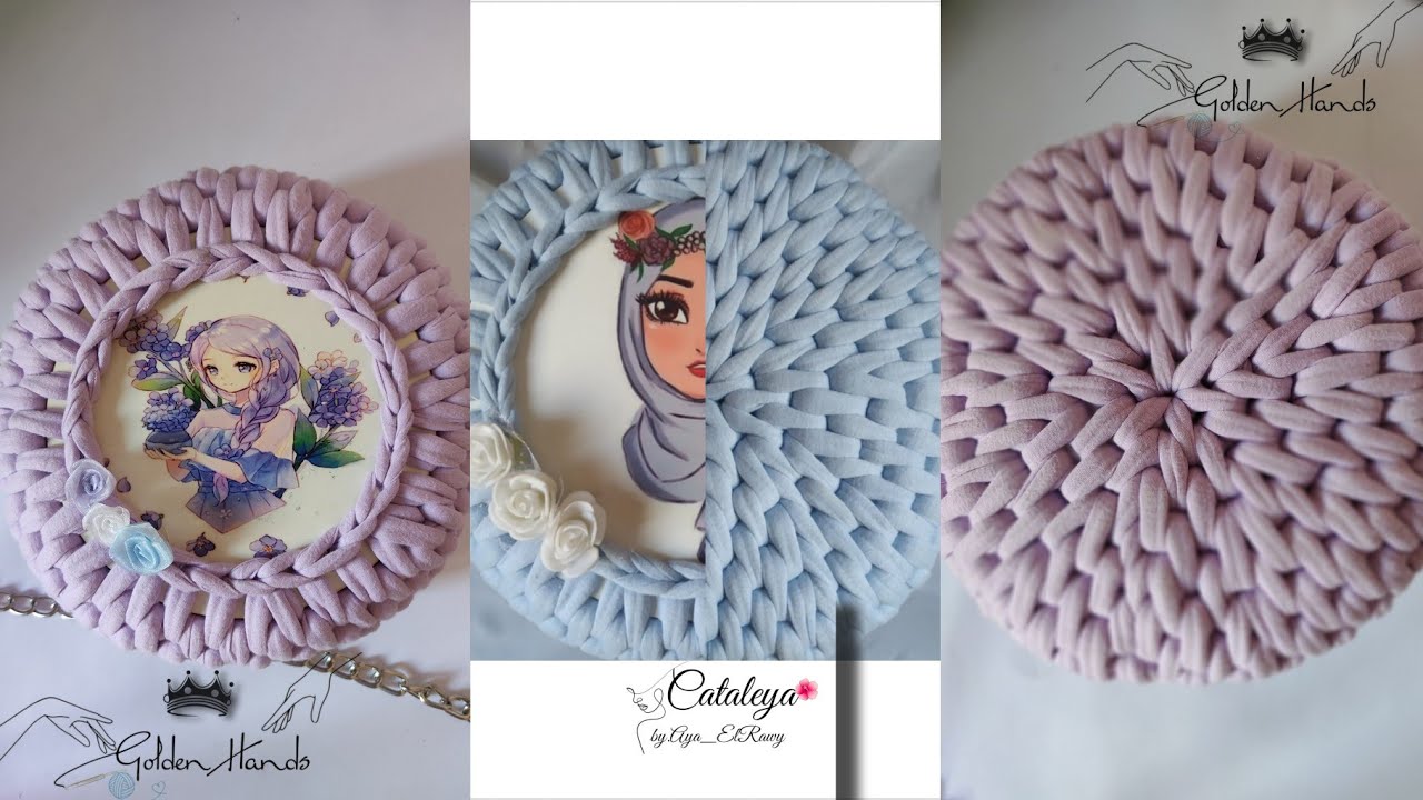 كروشية شنطه مدوره بوش خشب/ crochet round bag/ t-shirt yarn