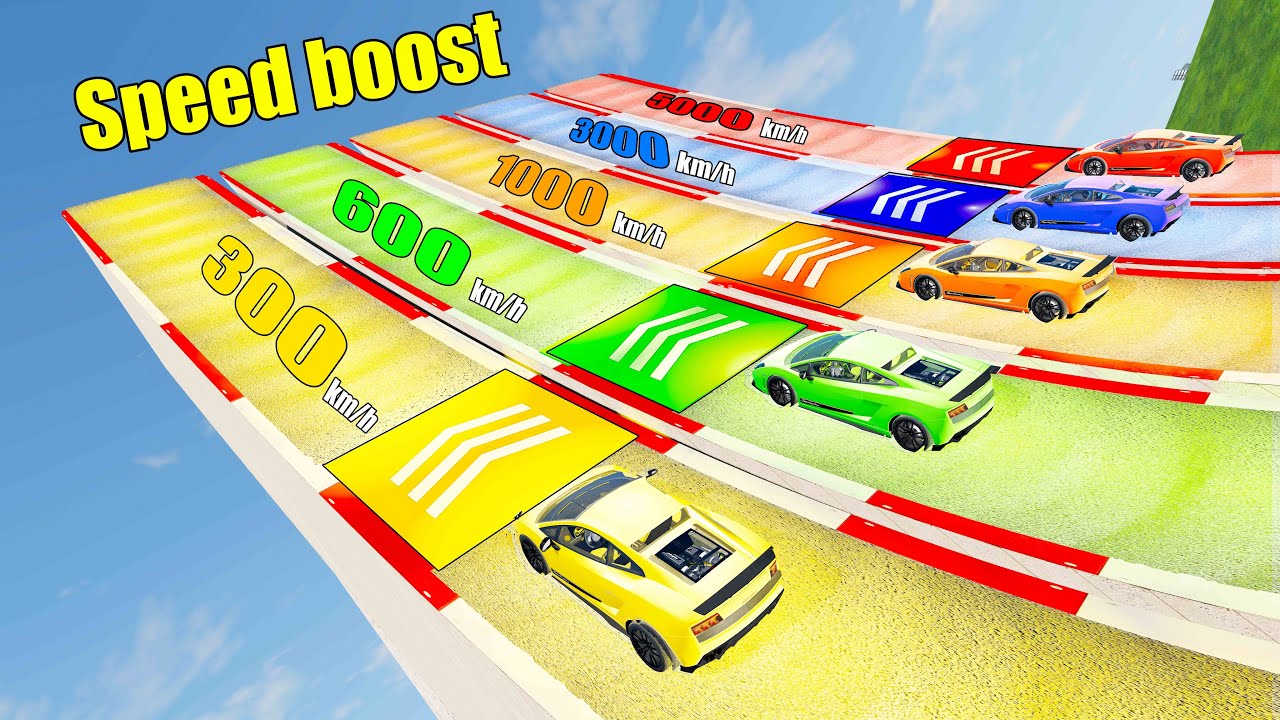 Speed ​​Boost Car Platforms (300, 600, 1000, 3000, 5000 km/h) - What happen the cars? - Beamng drive