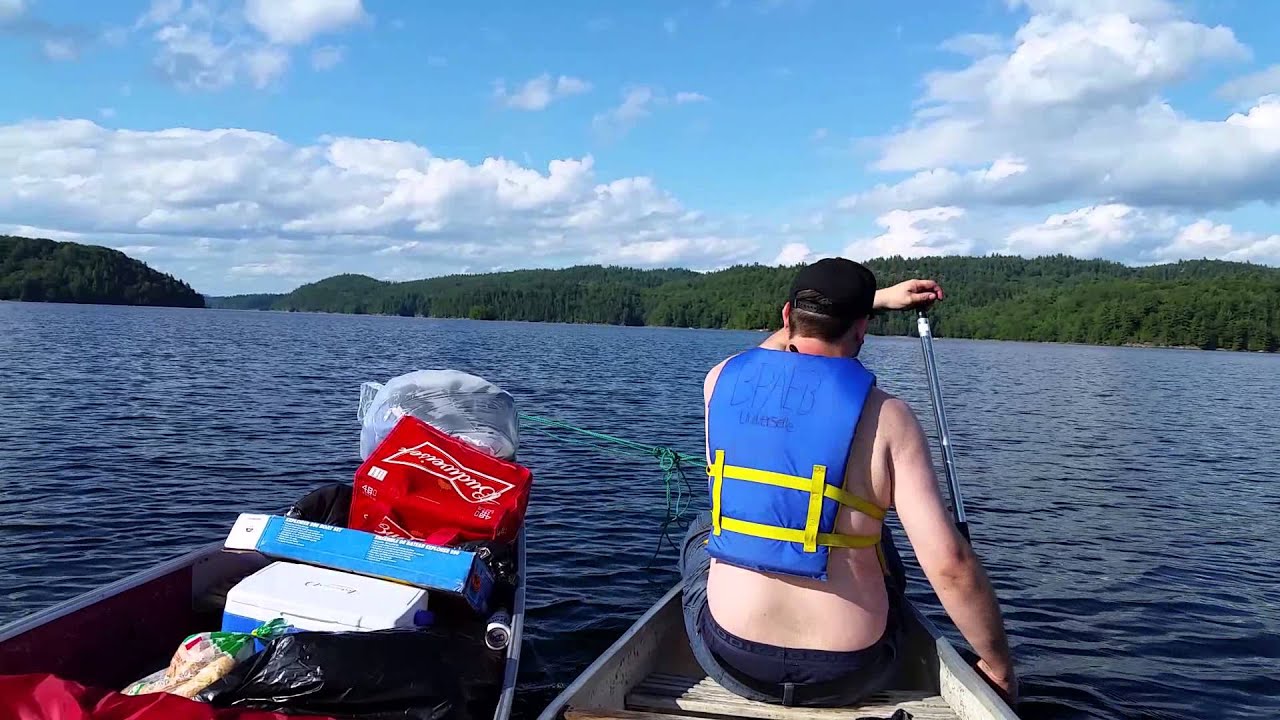 Lac Poisson Blanc canoeing  // 2 canoes tied together (canoe camping)