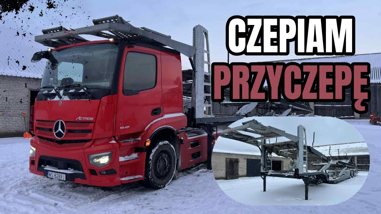 Tak wygląda czepianie przyczepy w autotransporcie ❄️ Zima nie wybacza