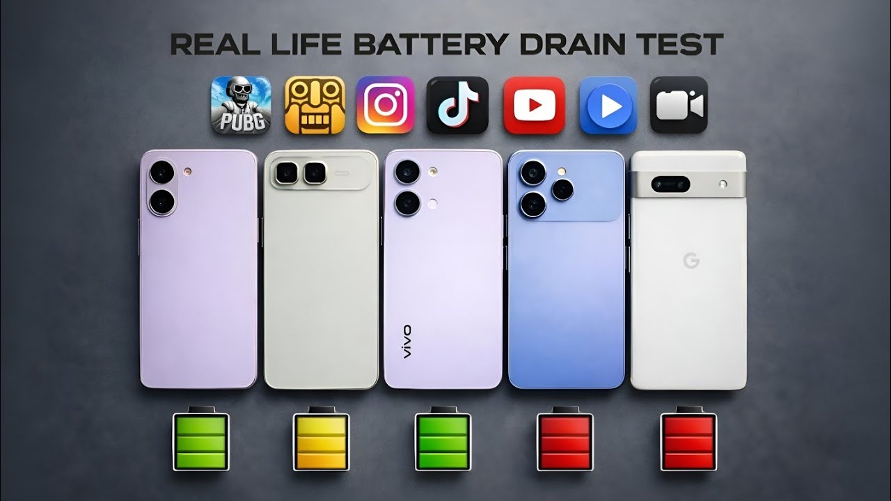 Battery Drain Test O% TO 1OO% Google Pixel 7a vs Spark 40 vs Vivo Y05 vs Smart 10+ vs Spark GO 3 | 