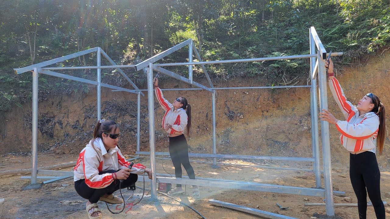 Today Chy By poured cement columns for the aluminum house and welded the floor for her grandmother