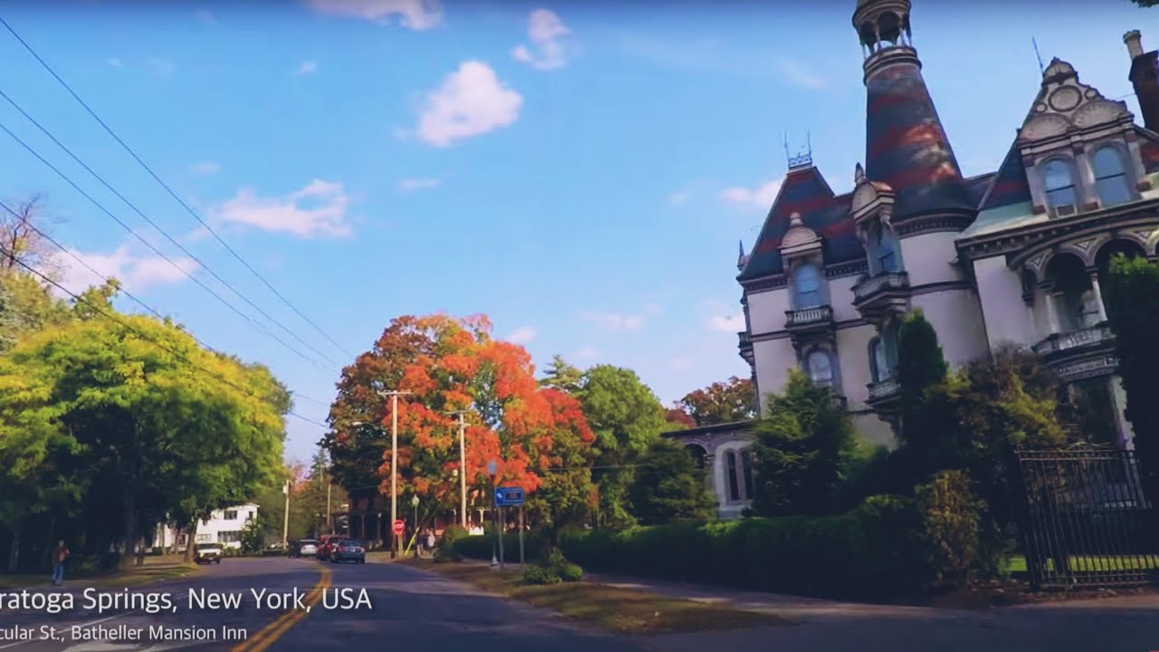 Scenic Drive - Fall in Saratoga Springs New York, USA -Driving Through Beautiful Historic Areas