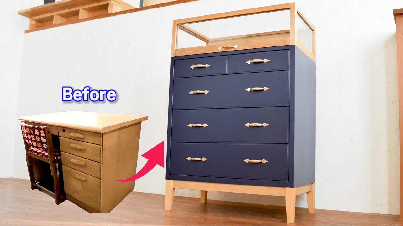 Переделка мебели//Old Desk → Комод со стеклянной витриной