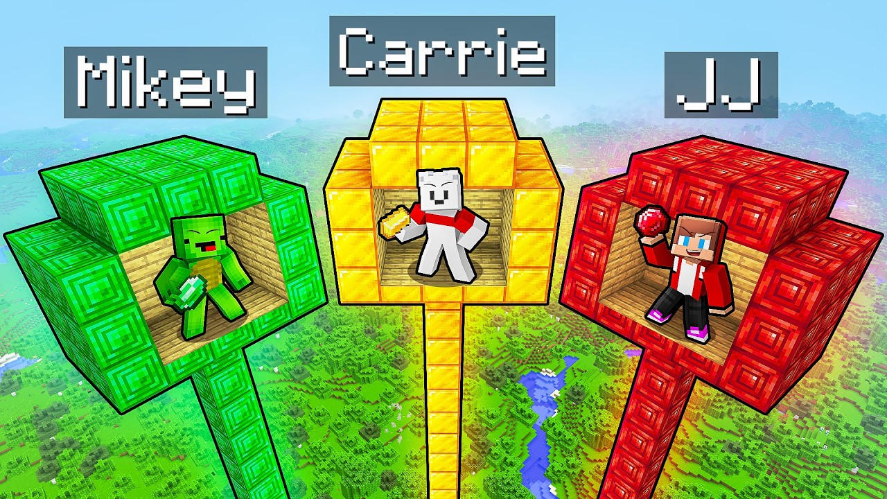 JJ vs Mikey vs Carrie: TREASURE TREE BATTLE in Minecraft - Maizen