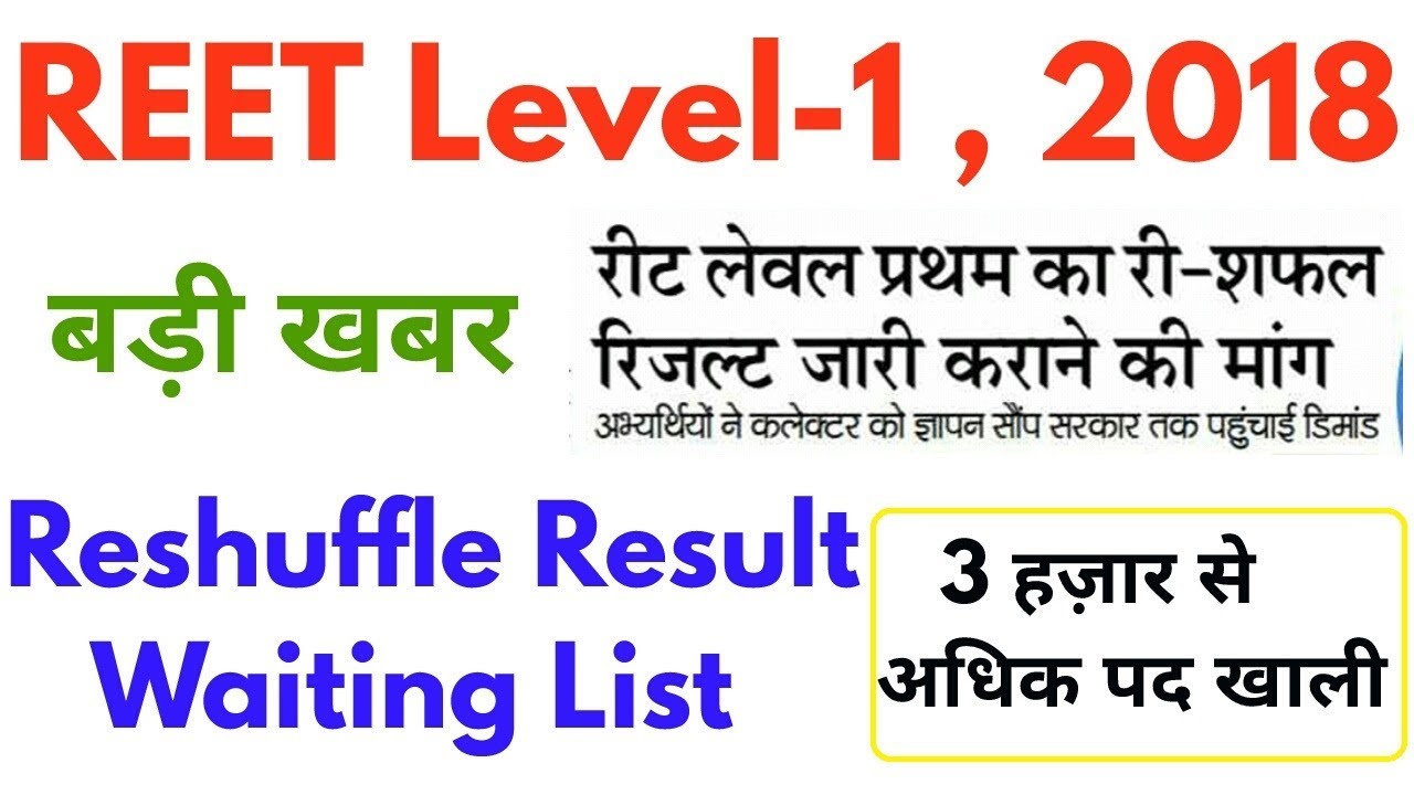Reet Level 1 Waiting List 2018 | Reet Level 1 Reshuffle Result 2018 | रीट लेवल 1 2018