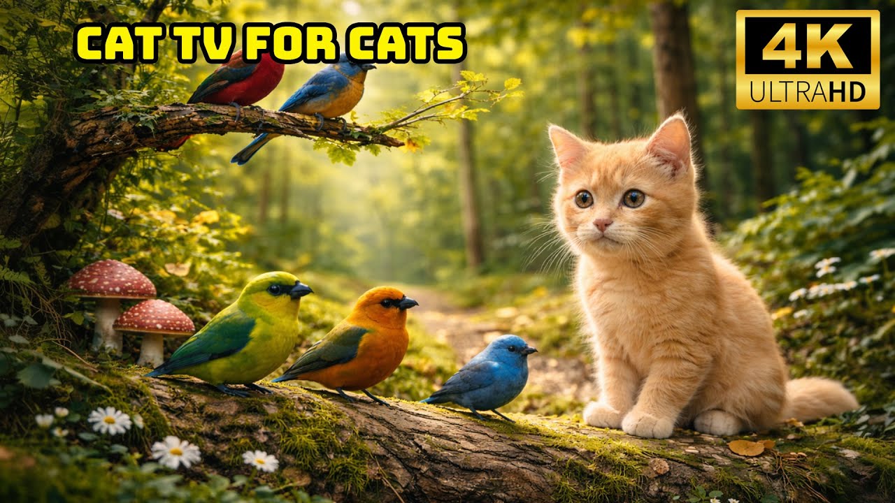 Cat TV for Cats to Watch 😺 Birds Chirping and Squirrels Exploring the Shady Forest Trail | 4K HDR