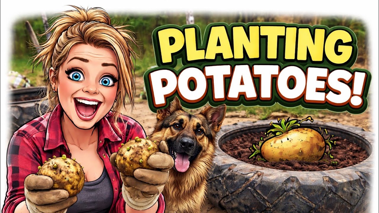 Planting Potatoes in Tires 🥔 With My German Shepherd