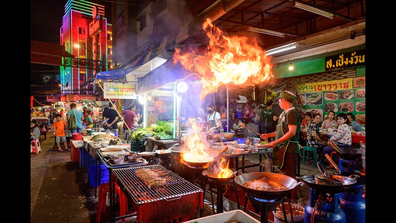 [4K] Ночная пешеходная улица в китайском квартале Бангкок или Yaowarat Street Food