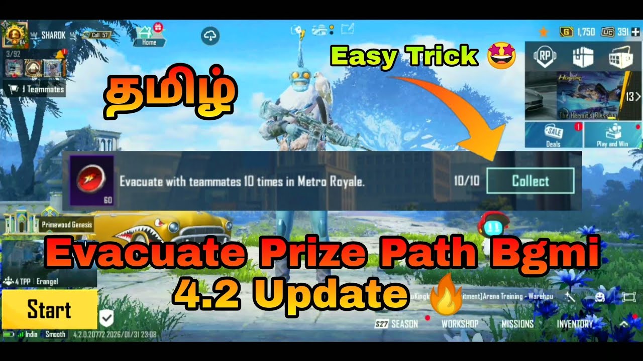 How to Complete (Evacuate with teammates 10 times in Metro Royale) in Tamil 🔥#bgmi 