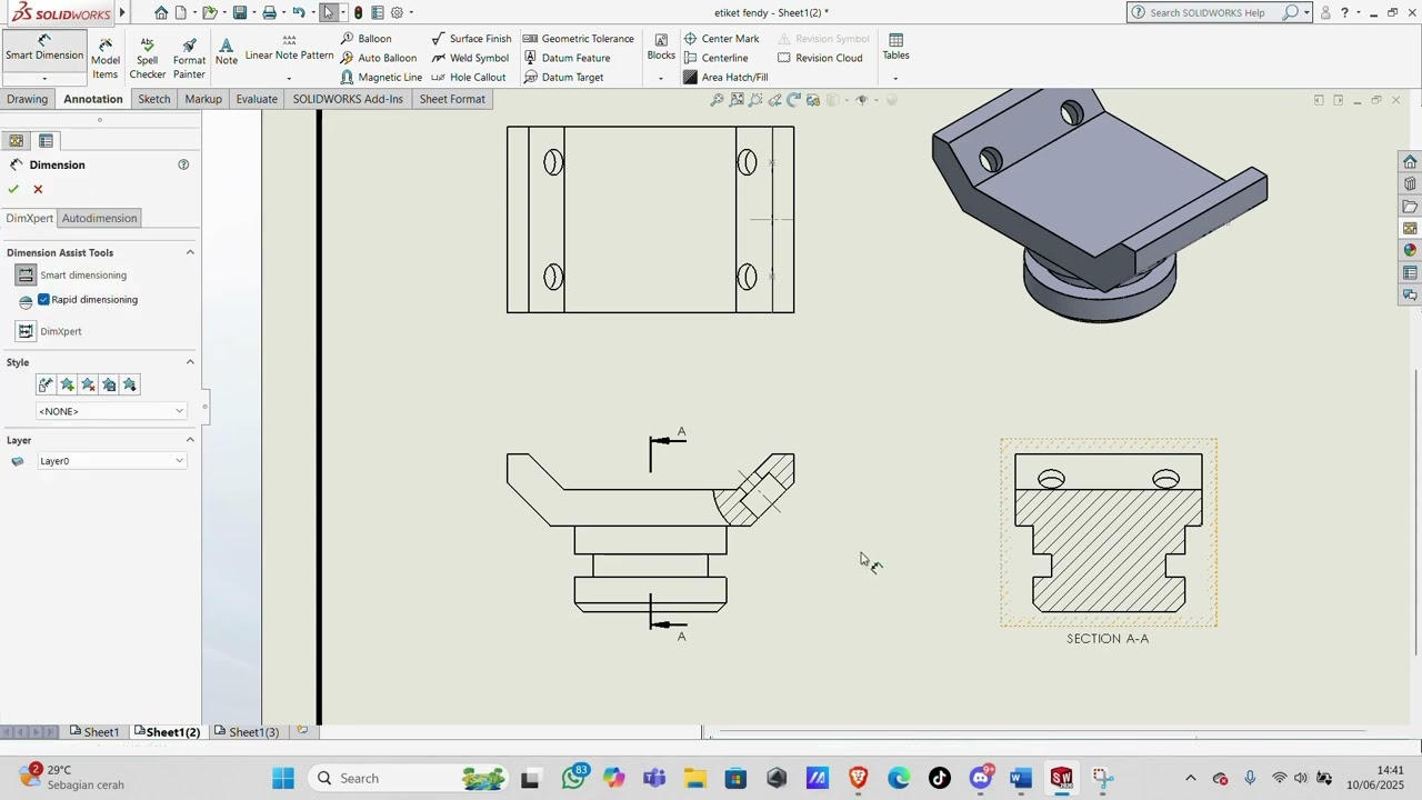 TUTORIAL DRAWING AXLE SUPPORT   SolidWorks2020