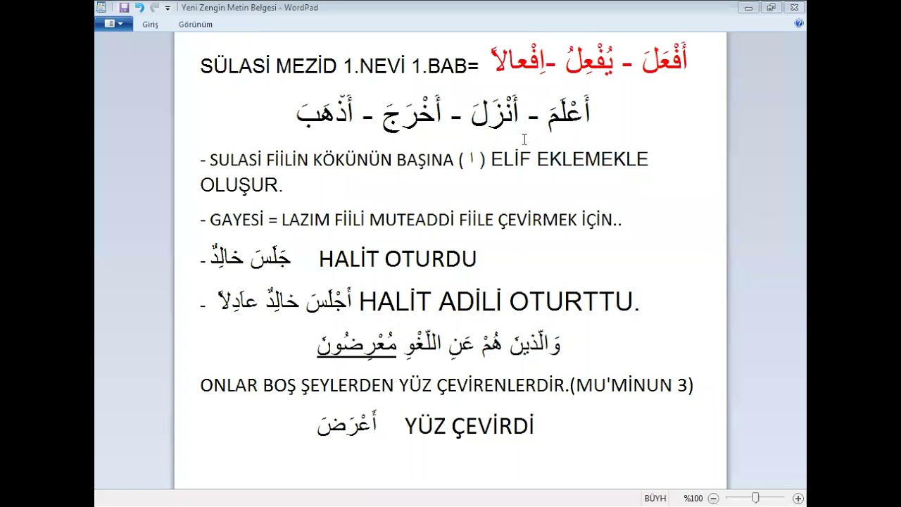 4. DERS SULASİ MEZİD 1.NEVİ 1.BAB İFAL BABI 