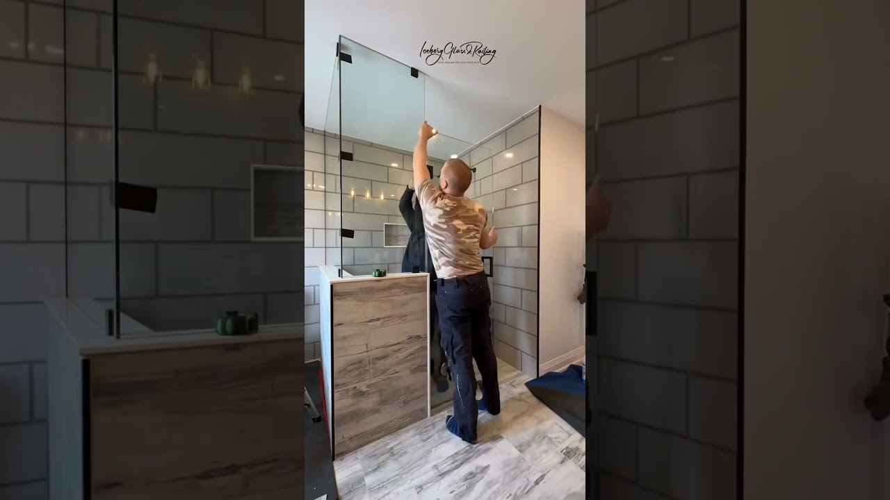 Custom glass shower installation. 