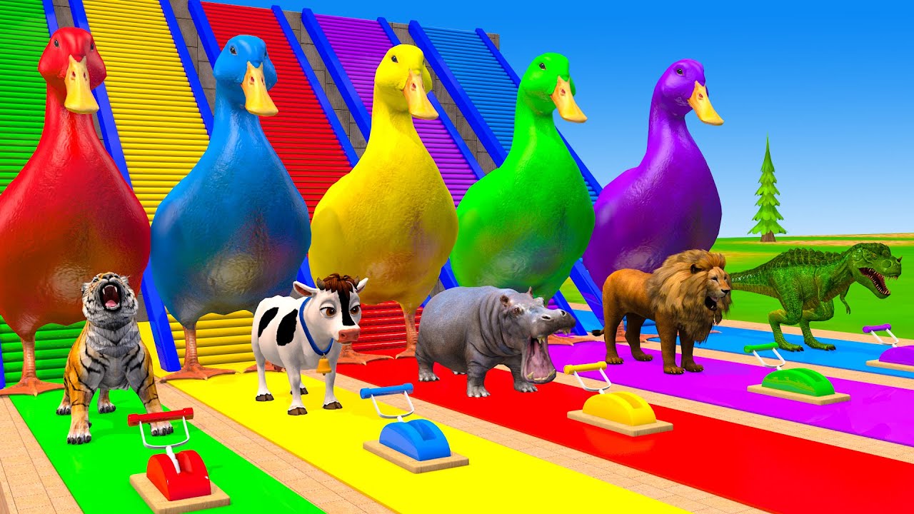 Long Slide Game With Cow Elephant Gorilla Hippopotamus Tiger 3d Animal Game Funny 3d Animals