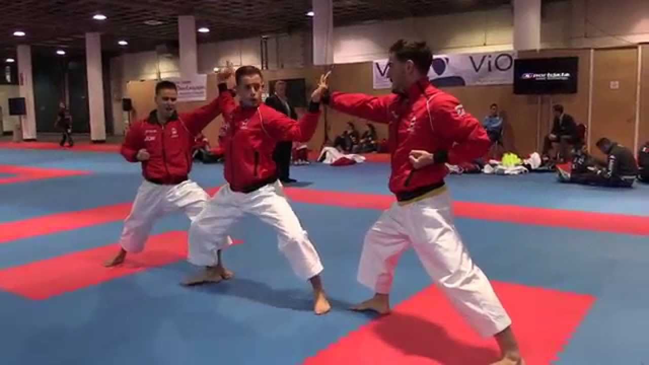 SPAIN Male Team Kata - Bunkai before fighting for the Gold Medal. 2014 World Karate Championships