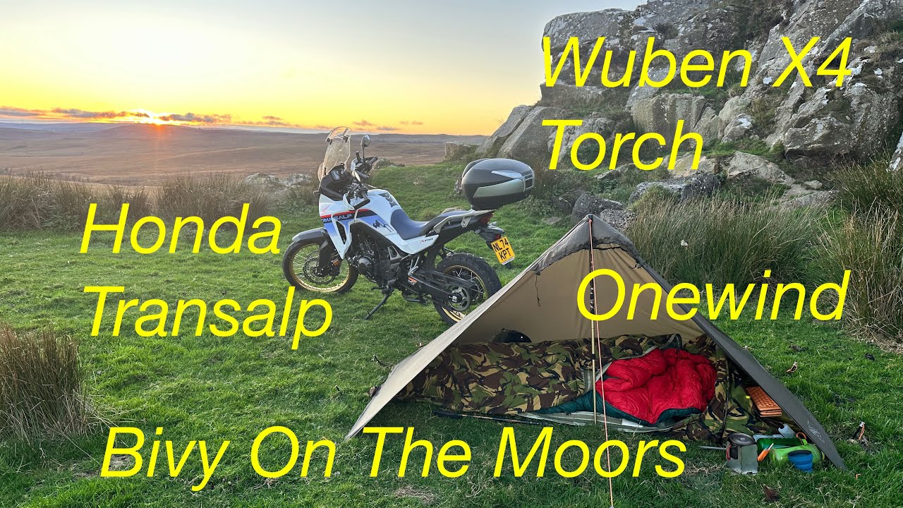 Honda Transalp Bivy Camp On A Moor featuring Wuben X4 Torch & Onewind Shelter