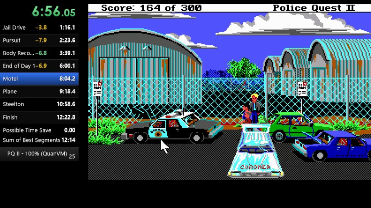Police Quest II: The Vengeance 100% speedrun (QuanVM) in 12:12.85 (WR)