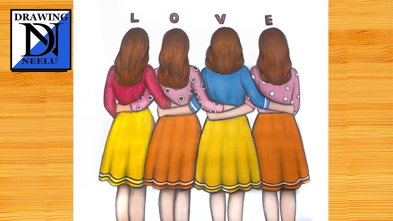How to Draw 4 Best Friends Drawing | Pencil Sketch Tutorial || 4 Besties Together Forever ❤️