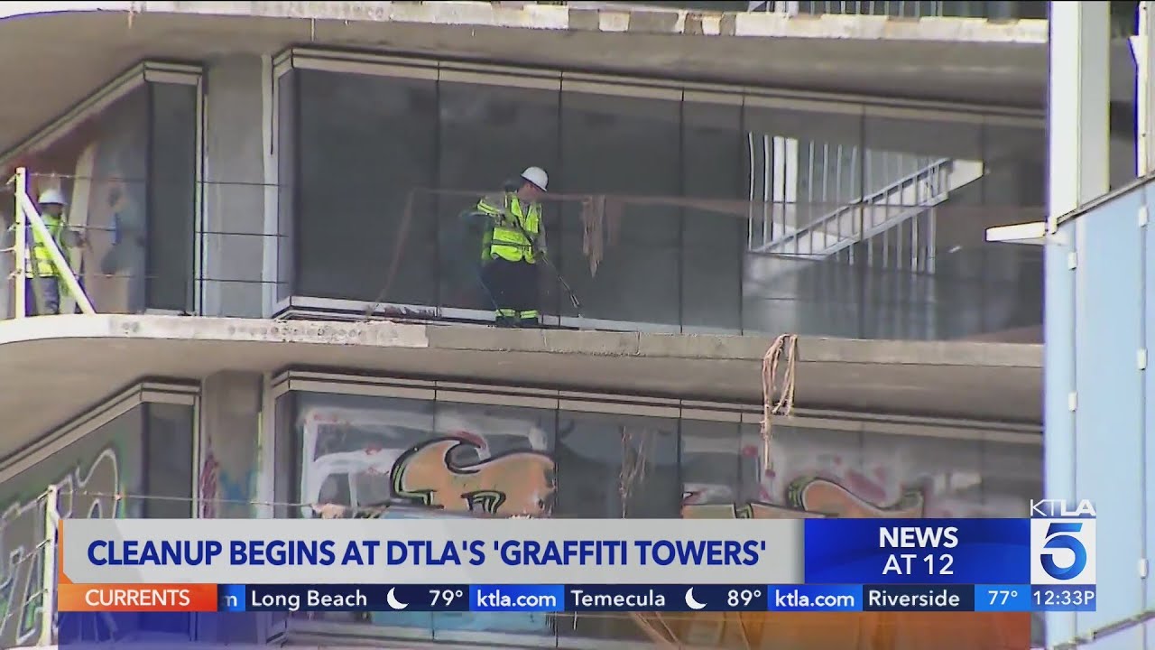 Cleanup begins at DTLA's notorious graffiti towers