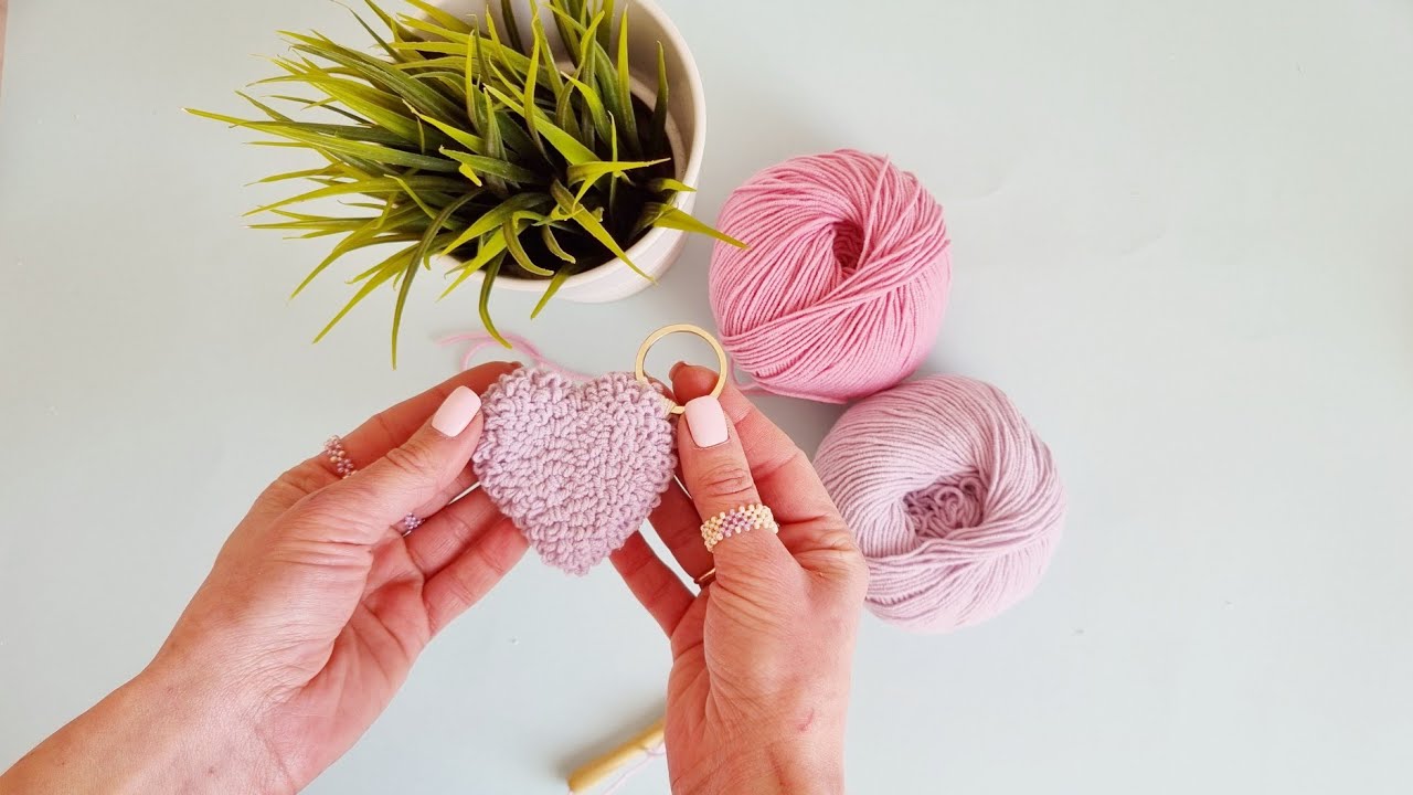 cute valentine's heart keychain.punch needling