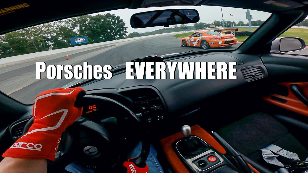 Honda S2000 tries to hang with a pack of Porsches at Thompson Speedway 1:19.1 Lap
