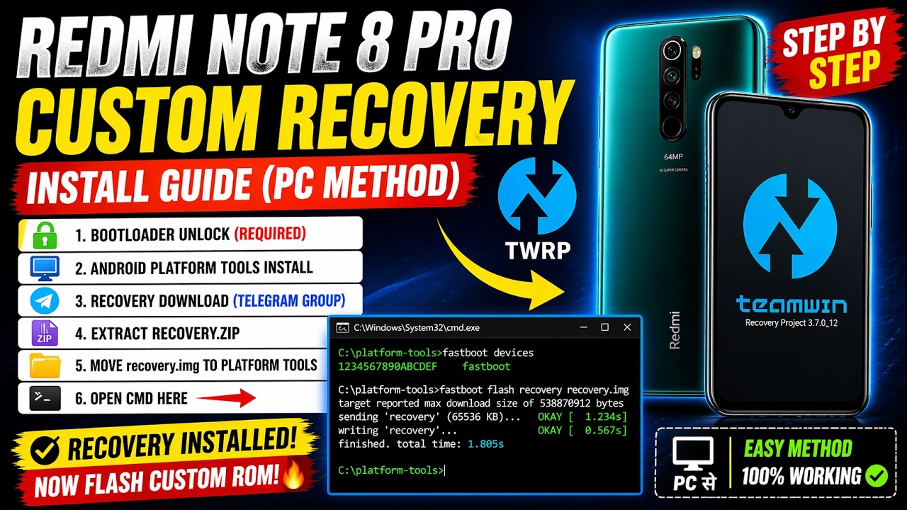 How to Install Custom Recovery (TWRP) on Redmi Note 8 Pro | Step by Step PC Method 2026