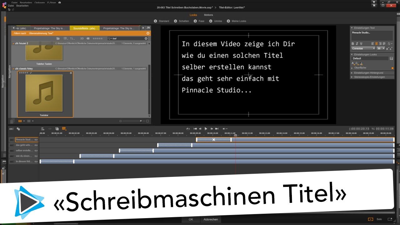 Schreibmaschinen Titel in Pinnacle Studio 20 Deutsch Video Tutorial Type Effekt