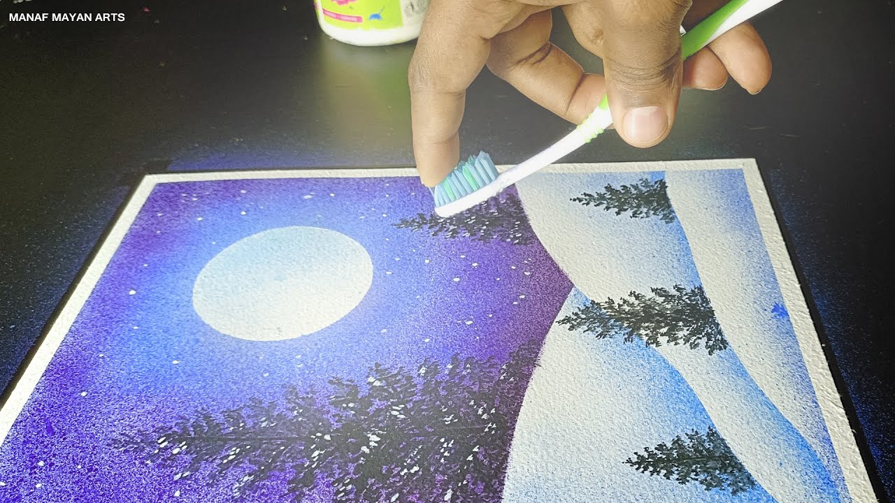 Winder Snowfall easy spray painting for beginners with toothbrush & watercolor | step by step