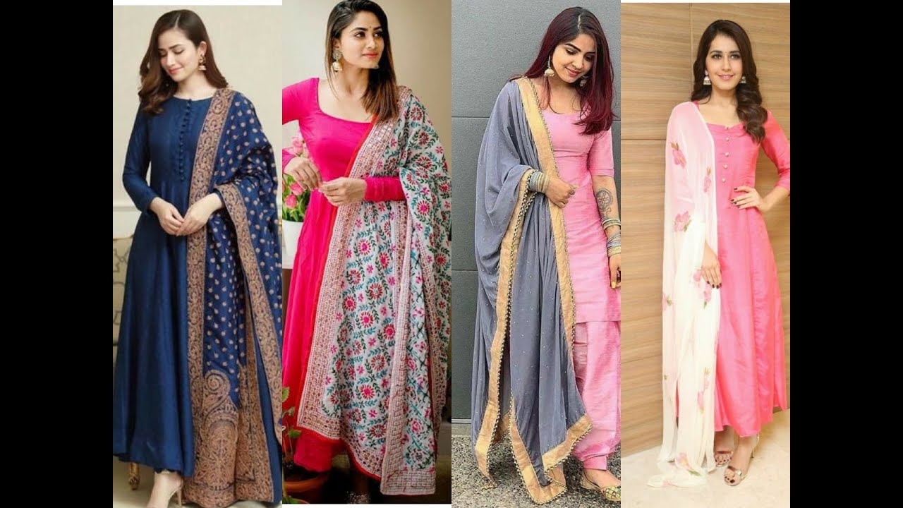 Plain suits with contrast dupatta/ plain suits with heavy and printed dupatta