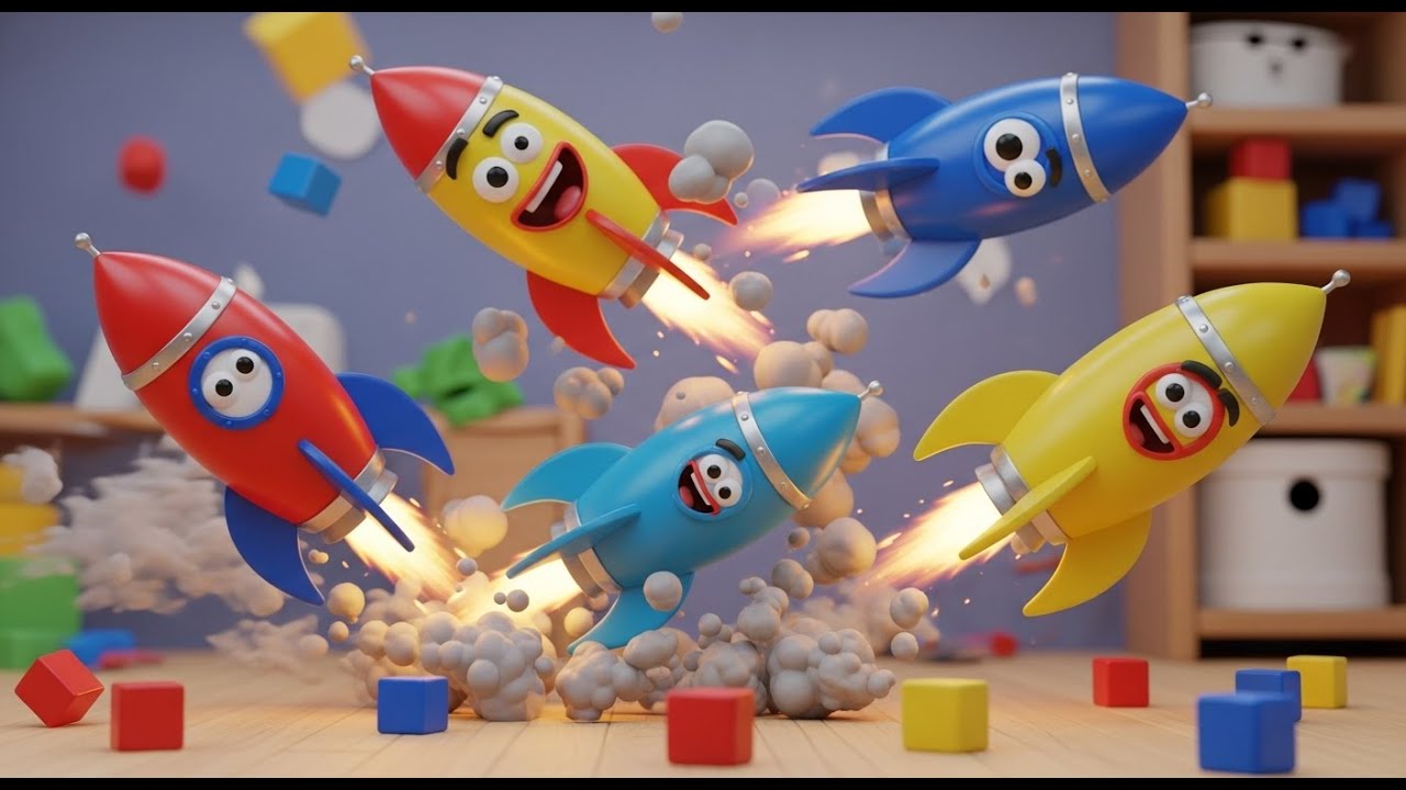 Três Pequenos Foguetes de Brinquedo Zoom | Rimas Infantis e Canções para Bebês