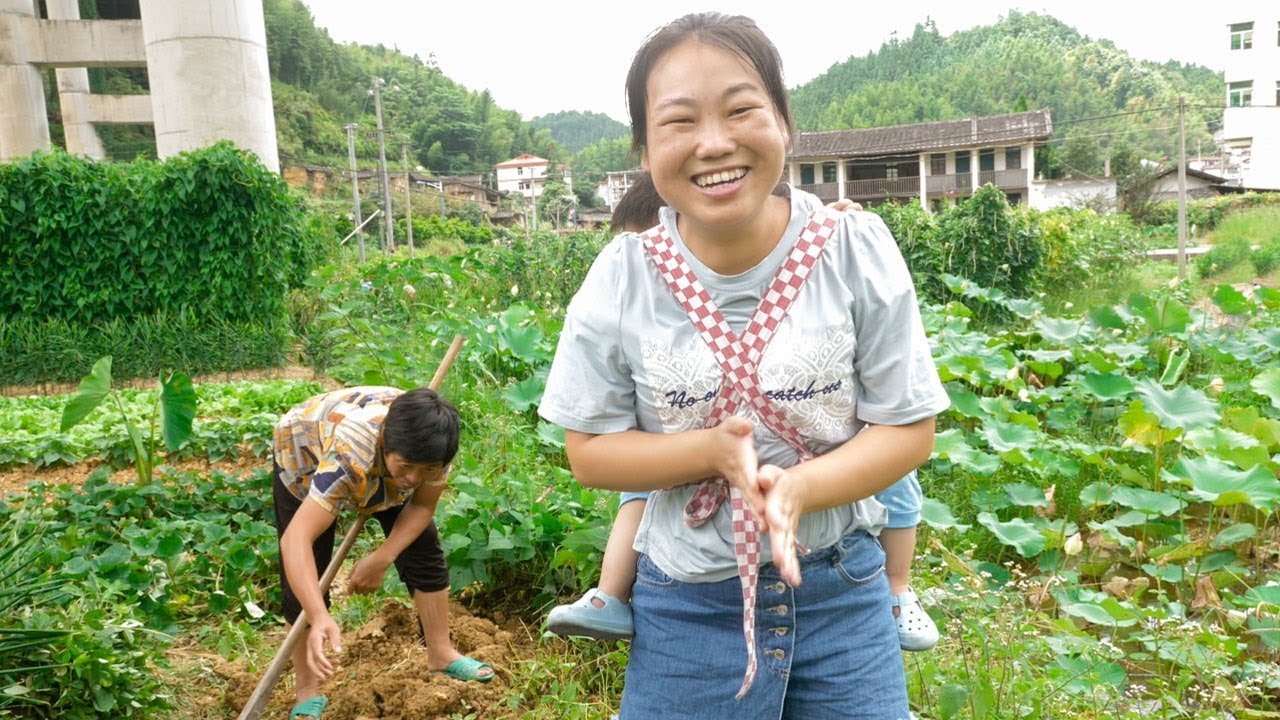 農村婆媳去挖花生，婆婆背著寶寶都比兒媳厲害，尷尬了