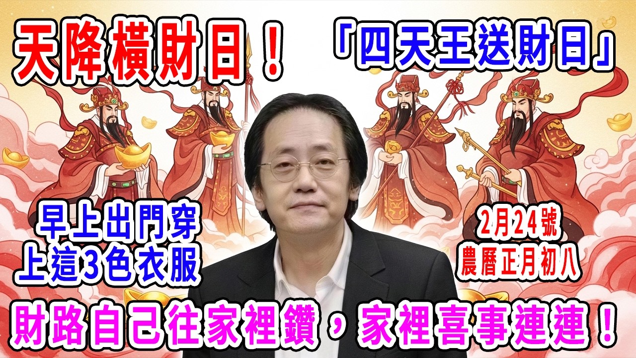 天降橫財日！2月24號，農曆正月初八，「四天王送財日」，早上出門穿上這3色衣服，財路自己往家裡鑽，家裡喜事連連！