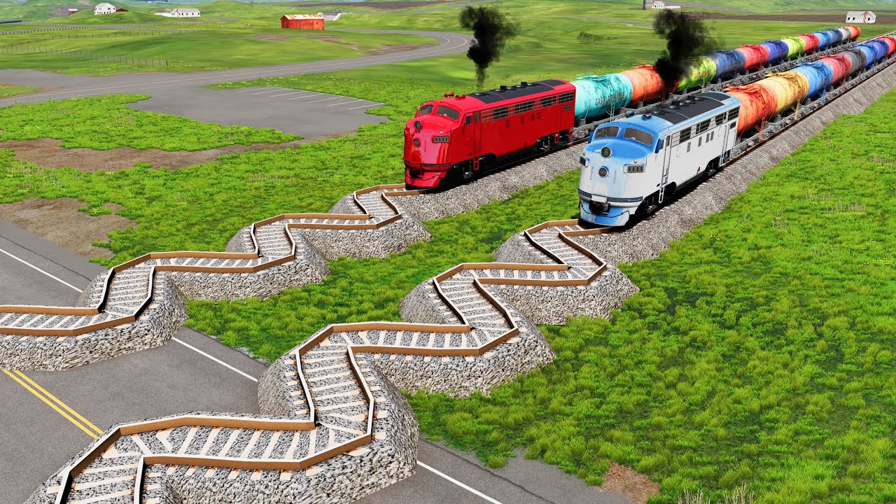 🚂🚂Train vs😵‍💫Zig Zag Track Crashes | BeamNG.Drive