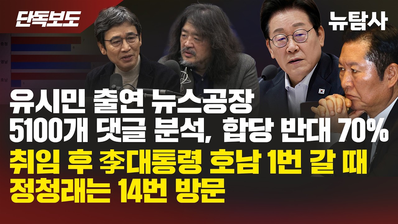 【260202】[단독보도] 유시민 출연 뉴스공장 5100개 댓글 분석, 합당 반대 70% / 취임 후 李 대통령 호남 1번 갈 때 정청래는 14번 방문