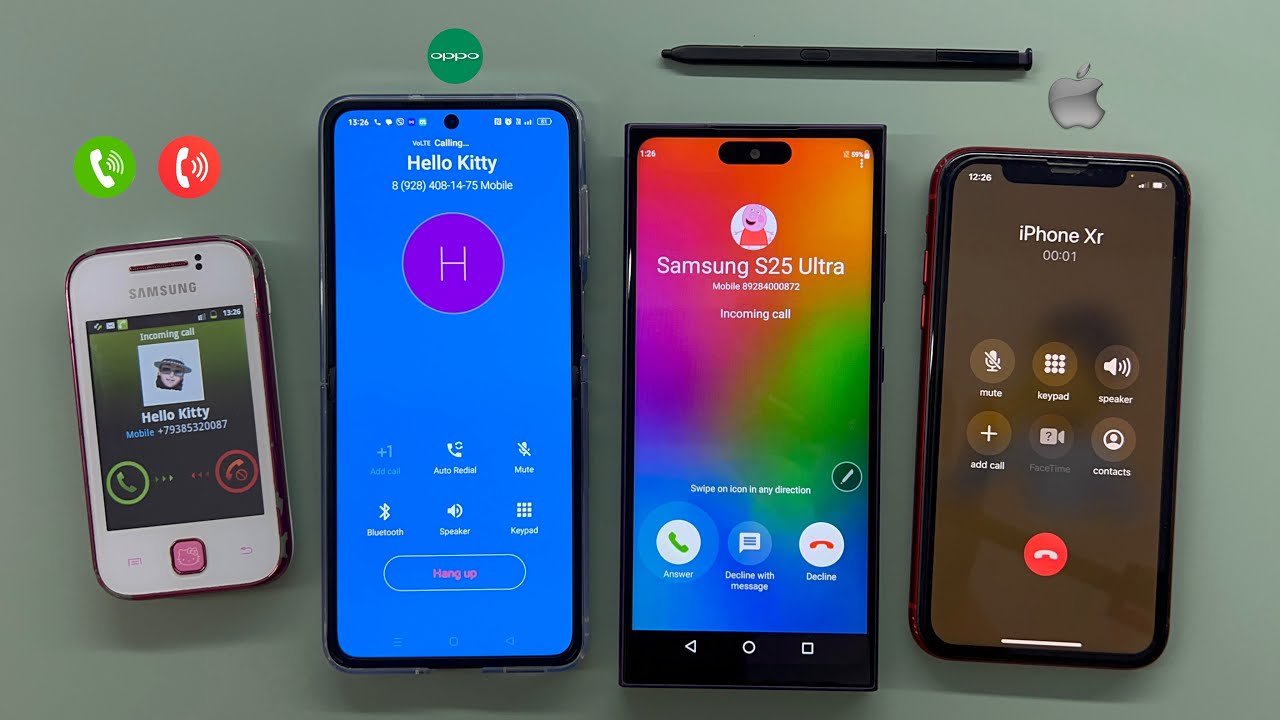 Outgoing & Incoming Call + FAKE CALL on the Samsung Galaxy S25Ultra + Samsung Hello Kitty iPhone XR
