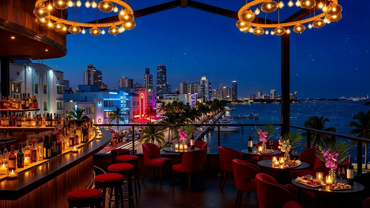 Mellow Night Jazz at Rooftop Bar Ambience in Miami ~ Smooth Jazz Saxophone Music for Study, Sleep