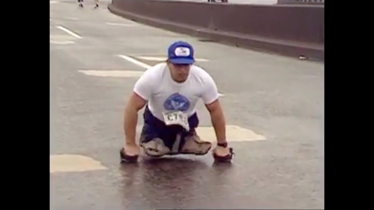 Legless Veteran Bob Wieland completes the NYC Marathon in 98 hours.