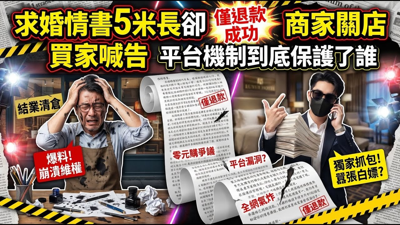 求婚情書5米長卻「僅退款」成功？商家關店、買家喊告：平台機制到底保護了誰
