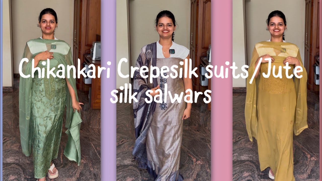 EPI 469|JUTE SILK MIRROR WORK&CREPE SILK CHIKANKARI SUITS|PARTY-WEAR SUITS #chikankari @curatedvault